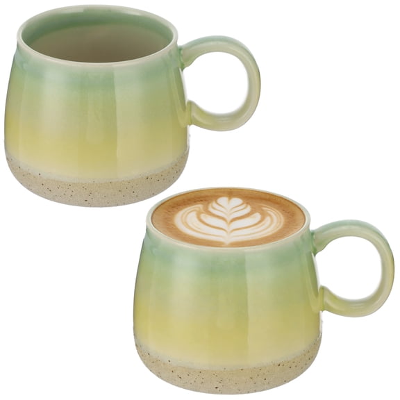 2 Pcs Ceramic Coffee Mugs, 15 oz Green Gradient Large Cups with Oversized Handle, Comfortable Grip, Microwave Dishwasher Safe, Ideal for Home, Office, Daily Drinking Use