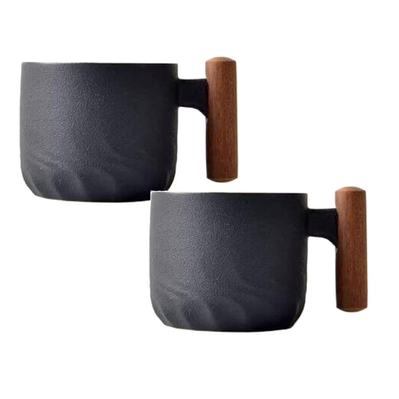 2 Pcs Ceramic Espresso Cups with Wooden Handle, Espresso Shot Cups, Porcelain Demitasse Cups for Coffee or Tea 6 Oz