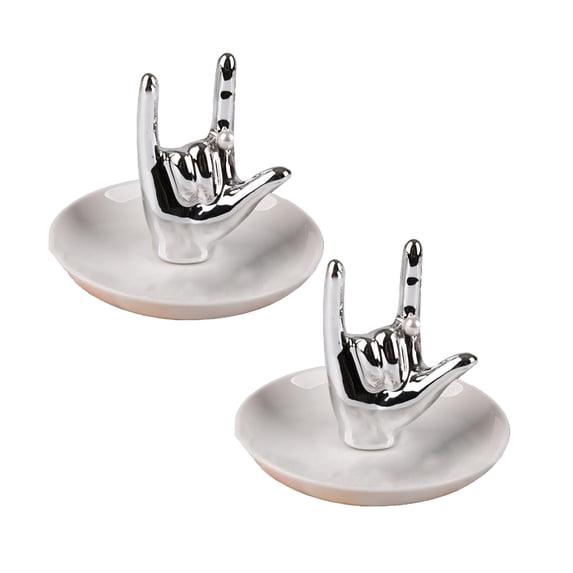 2 Pcs Ceramic Jewelry Display Tray, Hand Ring Holder, Ceramic Jewelry Holder Dish Trinket Tray for Rings, Earrings, Necklace Organizer, Engagement