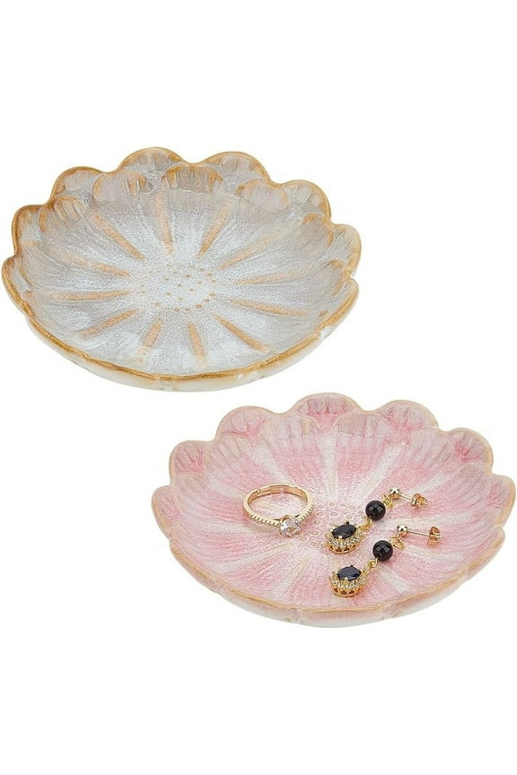 2 Pcs Ceramic Jewelry Tray Lotus Flower Ring Dish Holder Porcelain Trinket Tray Decorative Trinket Plate for Ring Necklace Bracelet Jewelry Watch Key Gift Whitesmoke/Pink DIY Mixed Color