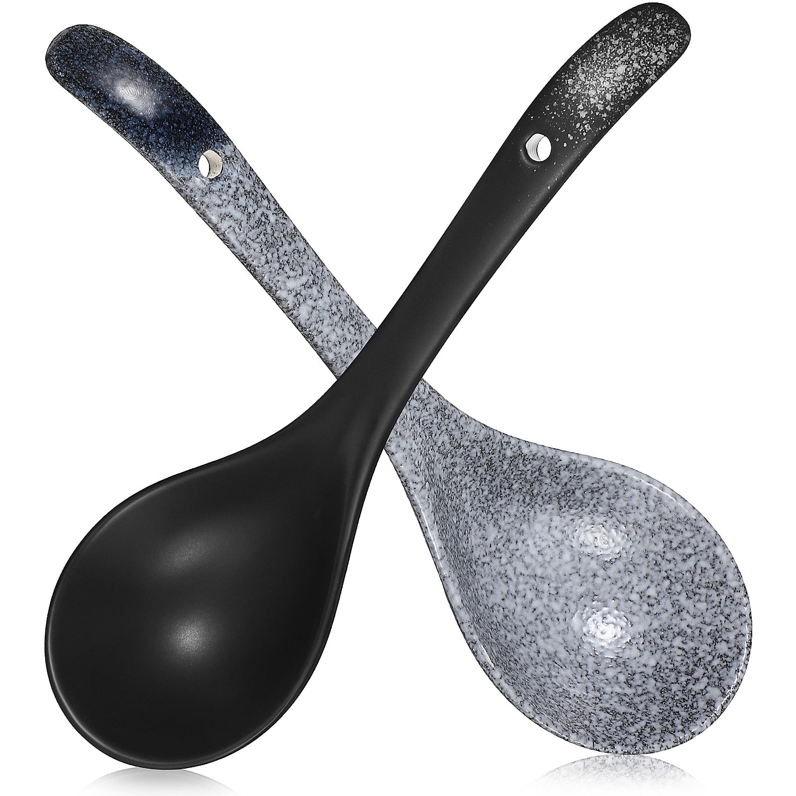 2 Pcs Ceramic Ladles Japanese Style Long Handle Big Spoons Flatware Soup Spoons