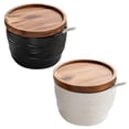 thumbnail image 1 of 2 Pcs Ceramic Salt and Pepper Containers Set, Japanese-Style Spice Jar with Wooden Lid, Kitchen Spice Organizers and Storage, Dual Spoons, 8.5 oz Seasoning Container for Home, Restaurant, 1 of 8
