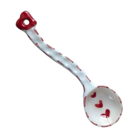 2 Pcs Ceramic Soup Spoon with Unique Bending Handle, Cute Dessert Spoon for Coffee & Breakfast