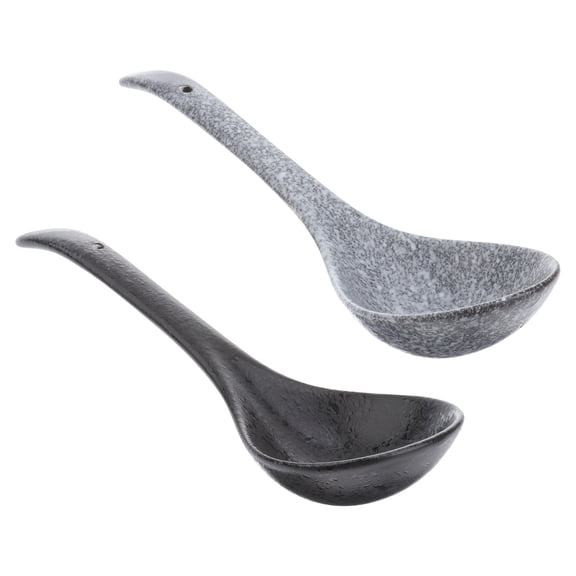 NIAIZEK Set of 2 Ceramic Asian Style Soup Spoons - Reusable Porcelain Spoons for Soup, Porridge, Noodles, and More