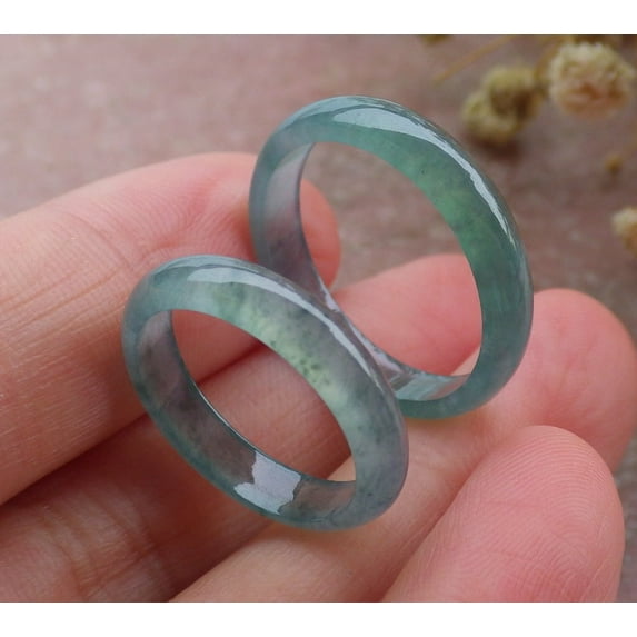 2 Pcs Certified Icy Green Burma 100% Natural A JADE Jadeite Circle RING USA. 5 & 7.75 RING 673466 TN