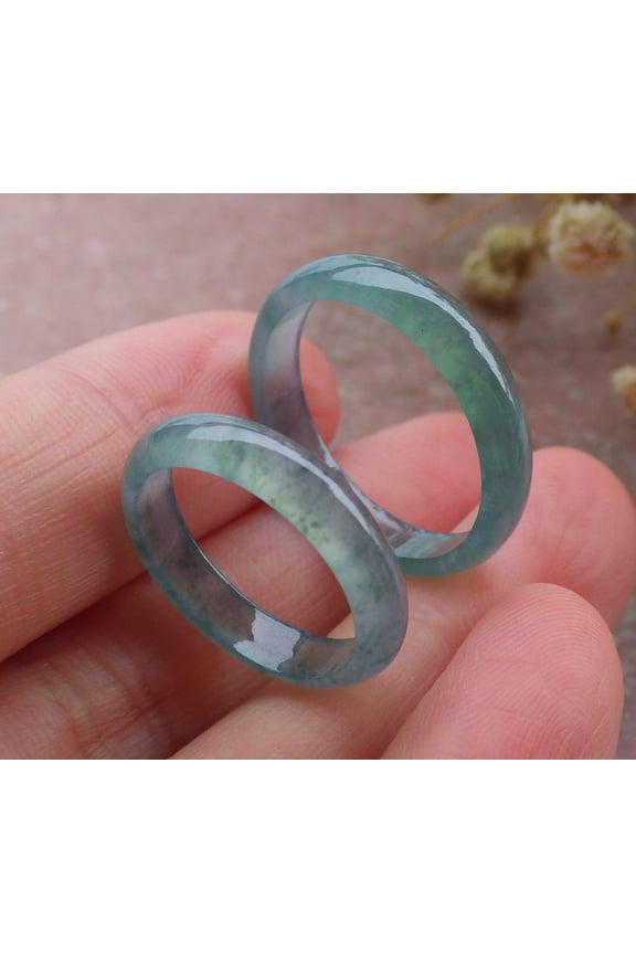 2 Pcs Certified Icy Green Burma 100% Natural A JADE Jadeite Circle RING USA. 5 & 7.75 RING 673466 TN