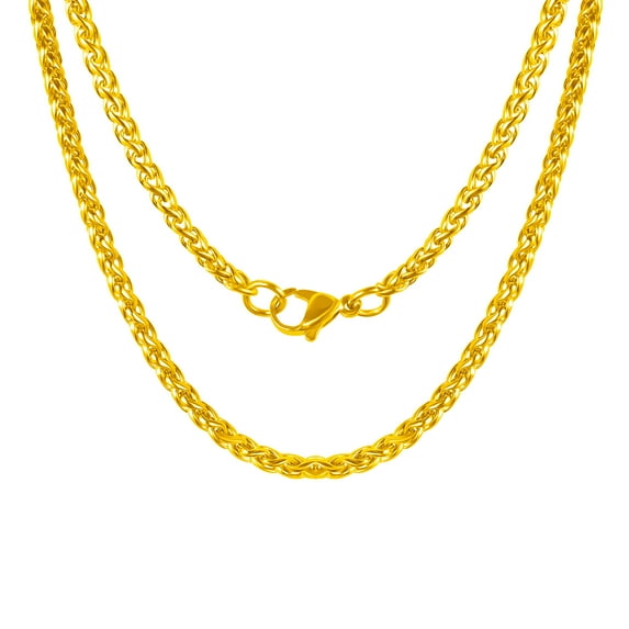 2 Pcs Chain Necklace for Men Women, 3mm Stainless Steel Gold Wheat Rope Chains for Men Jewelry Gift, Paired with Pendants,16"/18"/20"/22"/24"/26"/28"/30"/32" Inches Chain