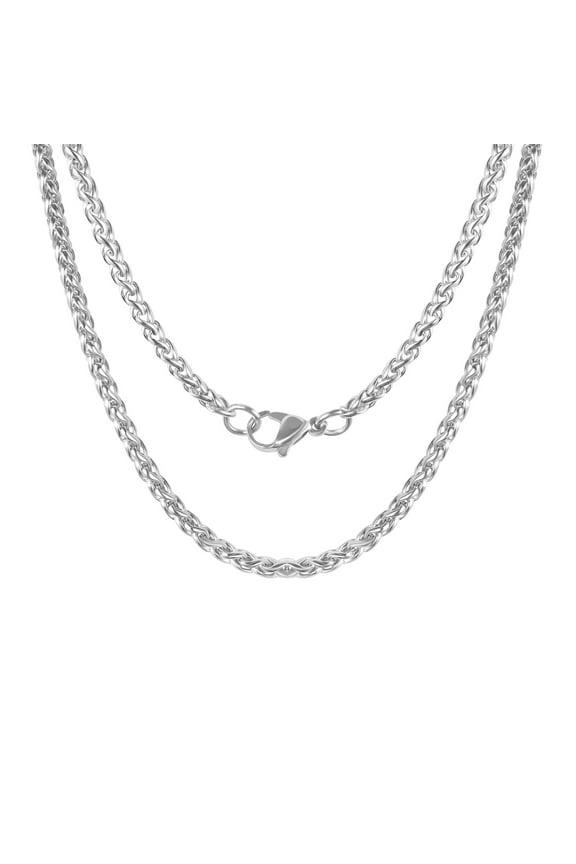 2 Pcs Chain Necklace for Men Women, 3mm Stainless Steel Silver Wheat Rope Chains for Men Jewelry Gift, Paired with Pendants,16"/18"/20"/22"/24"/26"/28"/30"/32" Inches Chain