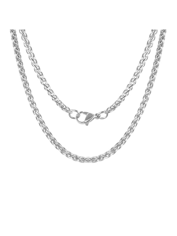 2 Pcs Chain Necklace for Men Women, 3mm Stainless Steel Silver Wheat Rope Chains for Men Jewelry Gift, Paired with Pendants,16"/18"/20"/22"/24"/26"/28"/30"/32" Inches Chain