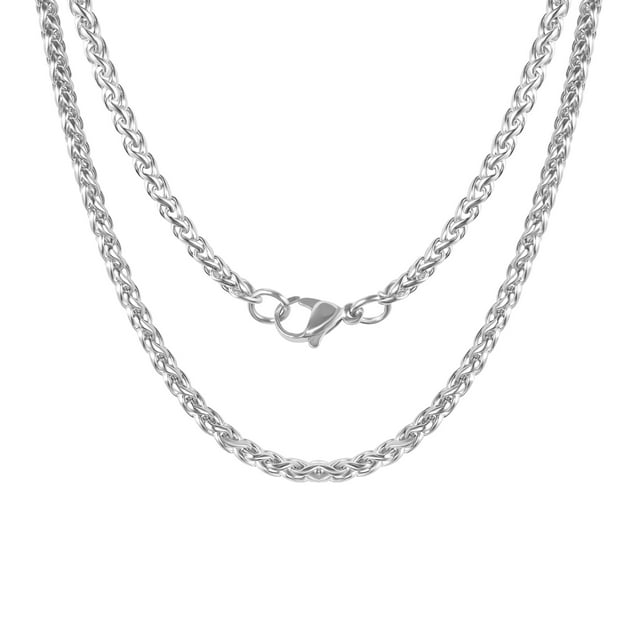 2 Pcs Chain Necklace for Men Women, 3mm Stainless Steel Silver Wheat ...