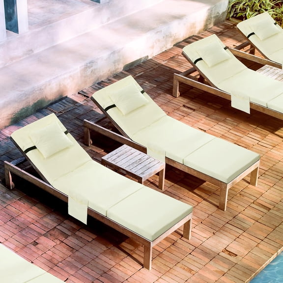 2 Pcs Chaise Lounge Cushions Outdoor with Headrest and Side Pocket Waterproof Chair Cushions Fade Resistant  Replacement Cushion Outdoor Furniture Pool 72 x 21 x 3 Inch(Beige)