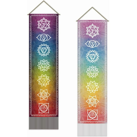 2 Pcs Chakra Tapestry Gradient Patterns Wall Art tapestries Colorful Blanket Yoga Meditation Long Tapestry Wall Hanging with Tassel