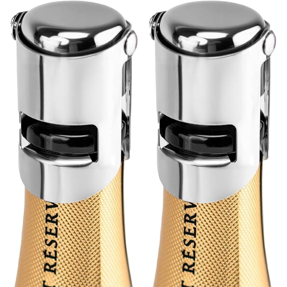 2 Pcs Champagne Stoppers - Premium Stainless Steel Reusable Champagne Bottle Stoppers with Locking Clamp - German Design Keep Bubbles Fresh for Prosecco, Cava, Sparkling Vine Stopper