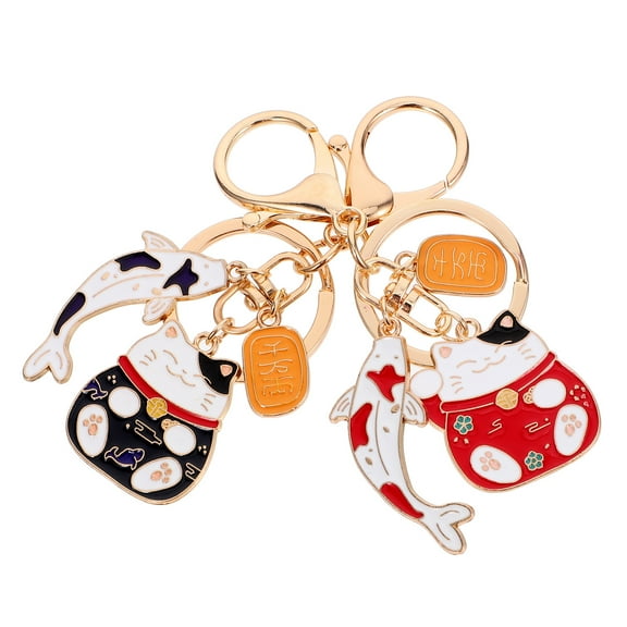 2 Pcs Lucky Cat Keychain Pendant Set Charming Accessories