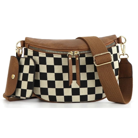 2 Pcs Checkered Crossbody Bags for Women Bum Bag Checkered Cross Body Sling Backpack Hobo Satchels Shoulder Wallet Purses