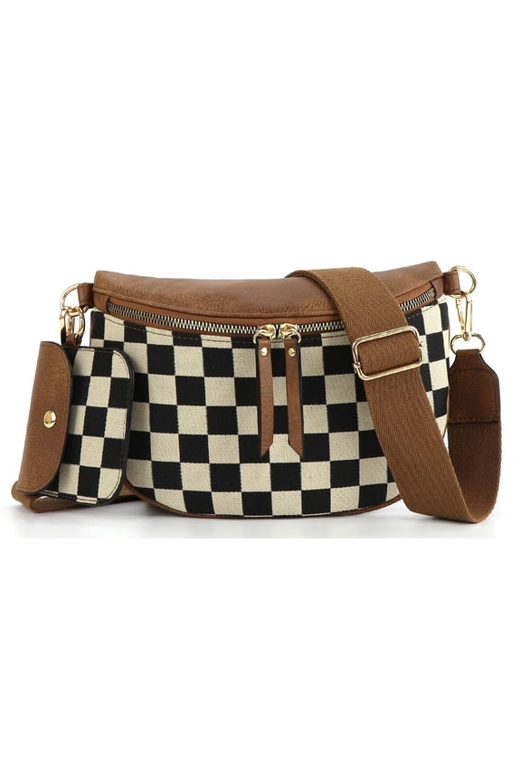 2 Pcs Checkered Crossbody Bags for Women Bum Bag Checkered Cross Body Sling Backpack Hobo Satchels Shoulder Wallet Purses