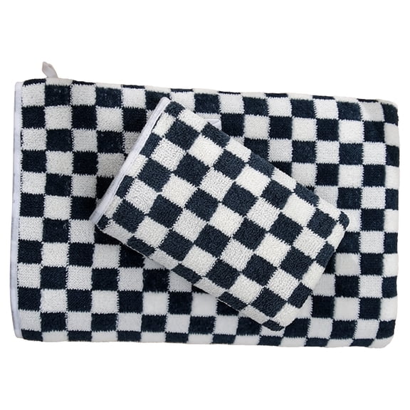 2 Pcs Checkered Towels Set, Soft Coral Fleece Blue and White Check Plaid Hand and Bath Towels, Highly Water-Absorbing and Quick Drying