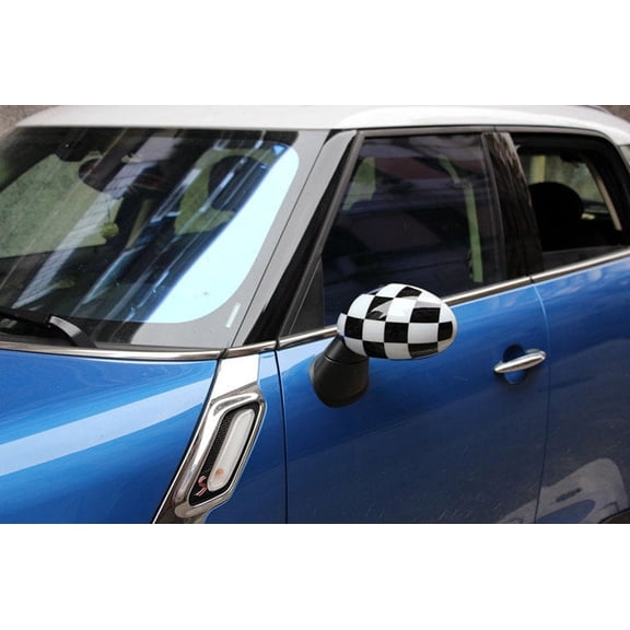 2 Pcs Checkered WING Mirror Covers for MINI Cooper R55 R56 R57 Power Fold Mirror