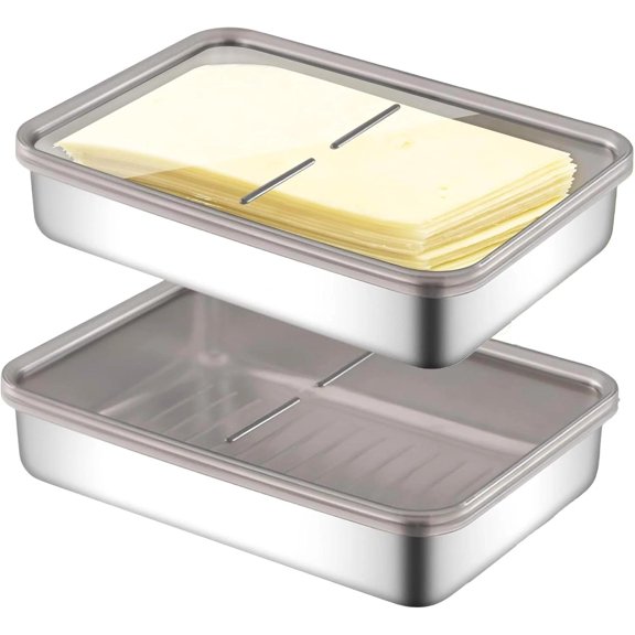 2 Pcs Cheese Container | Deli Meat Storage for Refrigerator, Stainless Steel Lun