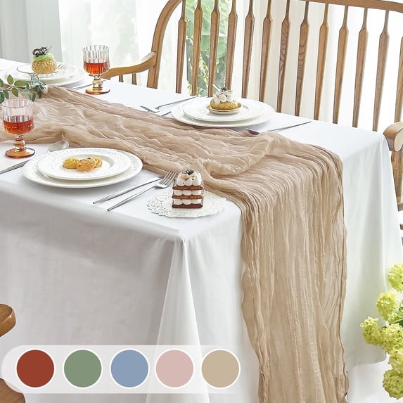 Parojati 2 Pcs Cheesecloth Table Runner 35'' x 120'' inch Nude Boho Gauze Cheese Cloth Table Runners for Baby Shower Decoration Wedding Party Summer Garden Farmhouse Nude