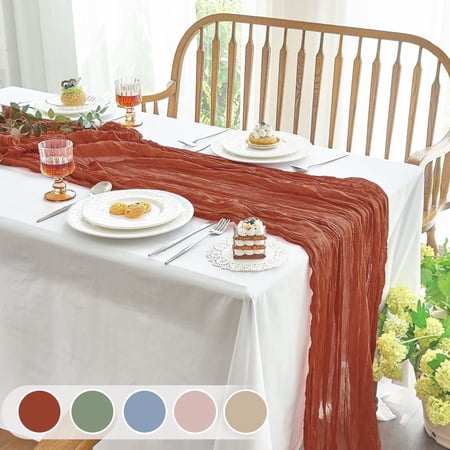 Parojati 2 Pcs Cheesecloth Table Runner 35'' x 120'' inch Nude Boho Gauze Cheese Cloth Table Runners for Baby Shower Decoration Wedding Party Summer Garden Farmhouse Terracotta