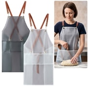 2 Pcs Chef Apron, Waterproof Stain Resistant Cooking Garments, Black White, Adjustable Neckband, Three Pouch Arrangement, For Kitchen and Culinary Experts