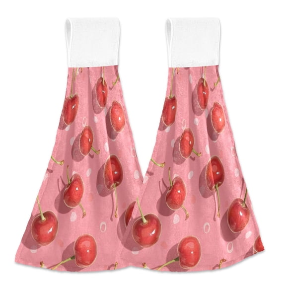2 Pcs Cherries with Shadows Kitchen Hand Towels with Hanging Loops Absorbent Soft Fast Drying Decor Bath Towels
