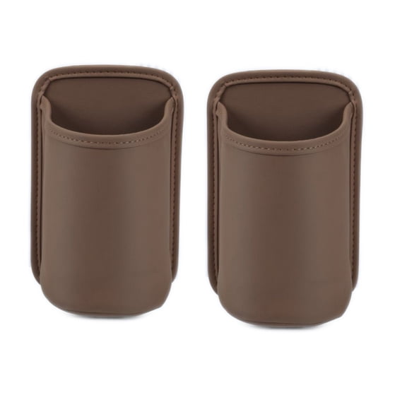 2 Pcs Chestnut Brown Leather Car Door Side Hanging Pouch, Simple Car Seat Back Organizer with Drink Holder, Large Capacity Storage Bag for Car Interior
