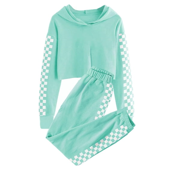 2 Pcs Children Sport Sets Long Sleeve Crop Tops Hoodies & Elastic Waist Jogger Pants Kids Sweatsets