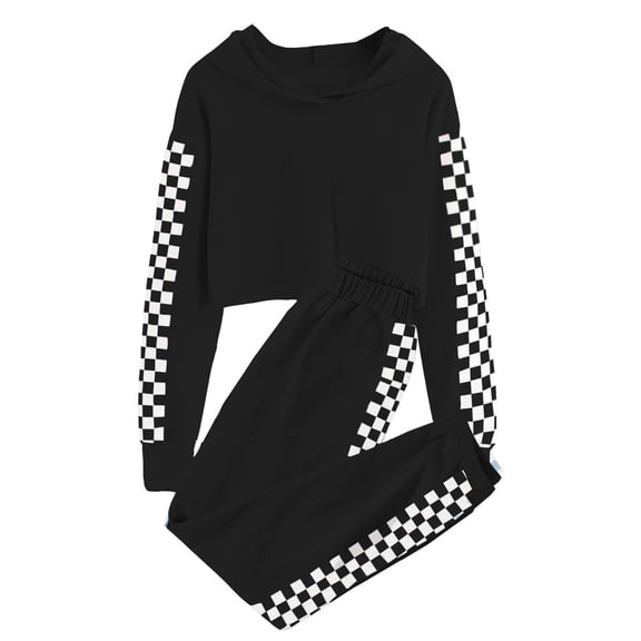 2 Pcs Children Sport Sets Long Sleeve Crop Tops Hoodies & Elastic Waist Jogger Pants Kids Sweatsets