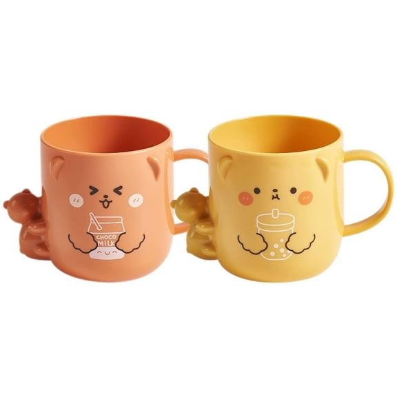 2 Pcs Children's Plastic Mug Espresso Cup Kids Cute Mouthwash for Mugs Makeup Brush Holder Cartoon Cups