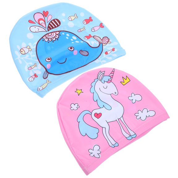 2 Pcs Children's Swimming Cap Large Elastic Gorro De Natacion Para Nia Waterproof Shower Girl Boy