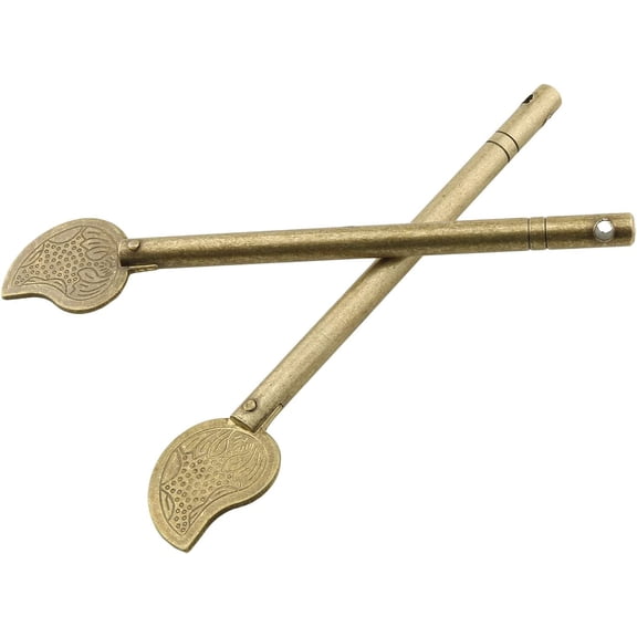 2 Pcs Chinese Leaf Bolt Locking Pin, Safety Pure Brass Key Latches Locking Arm Deadbolt for Asian Style Cabinet Door Chest Furniture Hardware Locking Up Files
