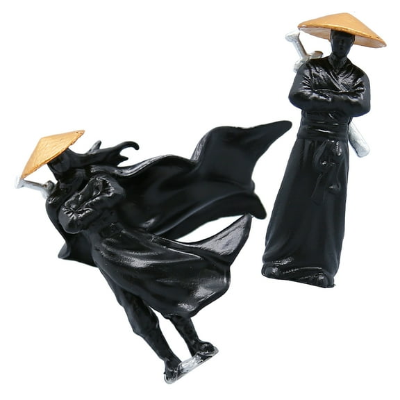 2 Pcs Chivalrous Trinkets Knight Ninja Aquarium Decor Figure Japanese Black
