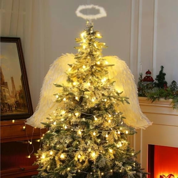 2 Pcs Christmas Angel Shaped Large Wing Ornament Christmas Tree Feather Hanging Decor 48 Inches Angel Feather Shaped Wing Xmas Tree Topper Angel Shaped Large Wing for Home Wedding Decor