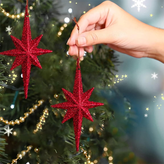 2 Pcs Christmas Bethlehem Star Ornament Star of Bethlehem Christmas Tree Topper Glitter Ornament Plastic Nativity Stars Hanging Decor Accessories Wedding Birthday Christmas Home Party Decorations(Red)