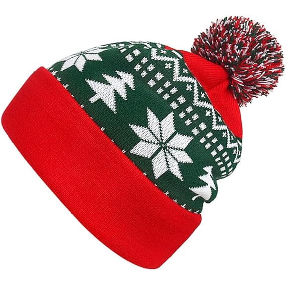 2 Pcs Christmas Cable Knitted Santa Hat Xmas Holiday Crochet Beanie Pom Pom Cap Adults Unisex New Year Festive Party Supplies