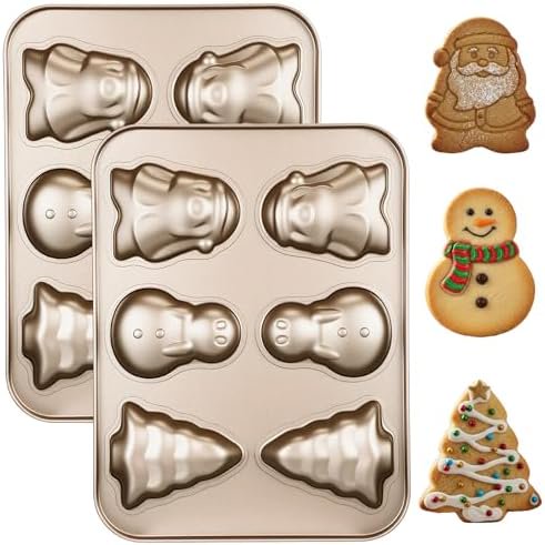 2 Pcs Christmas Cake Pan Mold Fluted Cake Pan with Non Stick Coating Baking Molds Bakeware Tray Gold for Christmas Birthday Kitchen