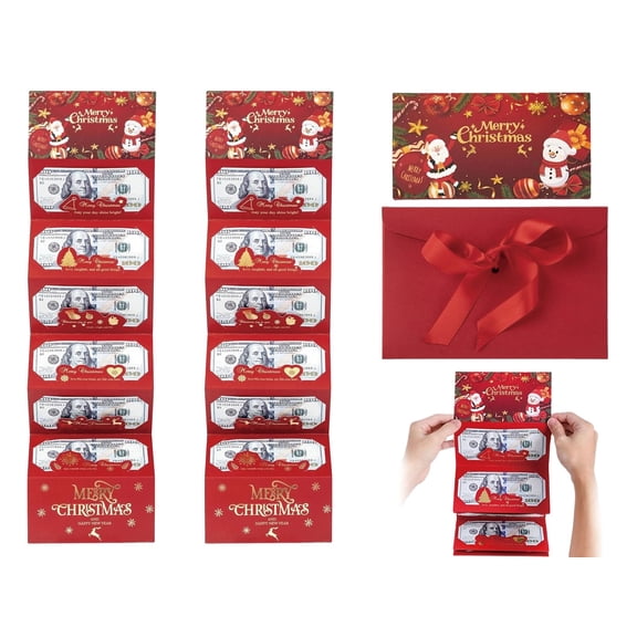 2 Pcs Christmas Cash Gift Envelopes, 6-Slot Paper Money Holder Booklet for Xmas Gifts Family and Friends