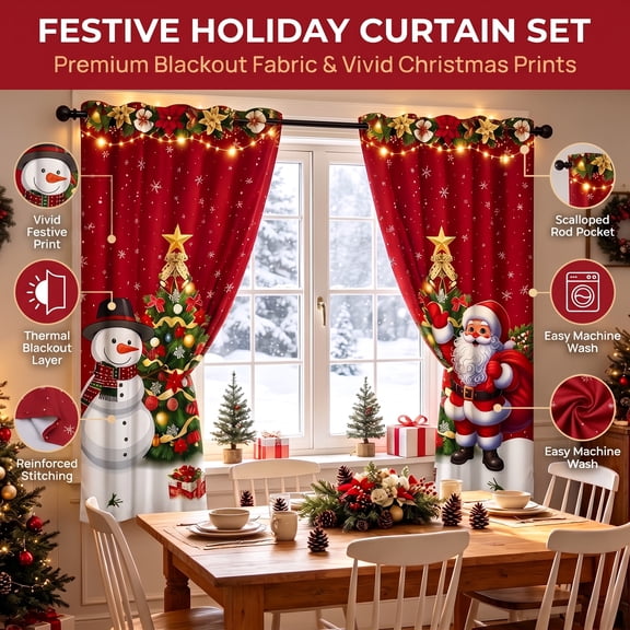 2 Pcs Christmas Curtains Snowman Printed Semi Sheer 59.06x23.62 Soft & Wrinkle Resistant for Bedroom Living Room Christmas Decor Xmas Party Decor by MPOISVA