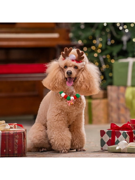 2 Pcs Christmas Decor Pet Ball Collars With Bows Are Suitable For Christmas And Winter Holiday Decorations For Small And Medium-sized Dogs Room Decor 25-30cm