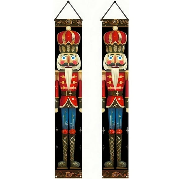 2 Pcs Christmas Decorations Door Banner Christmas Couplet Porch Sign Door Hanging Ornaments Xmas Nutcracker Wall Banners Christmas Home Decor