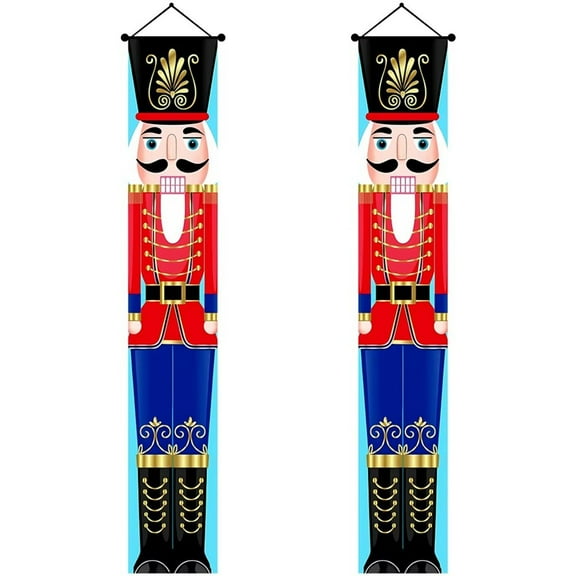 2 Pcs Christmas Decorations Door Banner Christmas Couplet Porch Sign Door Hanging Ornaments Xmas Nutcracker Wall Banners Christmas Home Decor