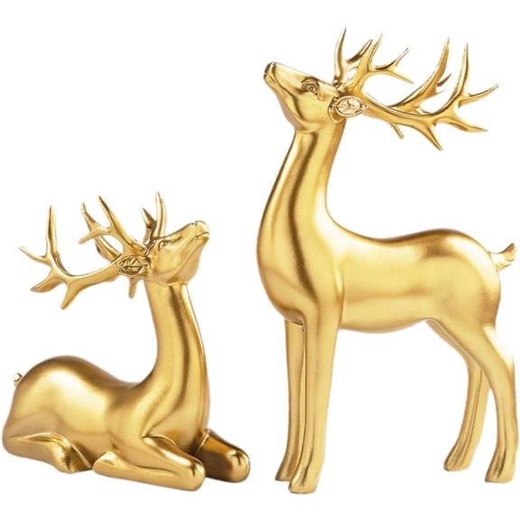 2 Pcs Christmas Deer Figurines – Elegant Resin Reindeer Statues for Rustic Home Décor, Indoor Holiday Decorations, Black Deer Sculptures for Living Room, Bedroom, and Office(Black)