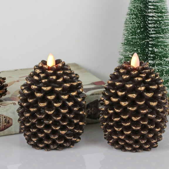 2 Pcs Christmas Flameless Pine Cone Candle, LED Candles , Real Wax Battery Operated Candles for Fireplace Decor, Holiday Indoor Decoration,Pinecone LED Candles Christmas Home Holiday Decoration