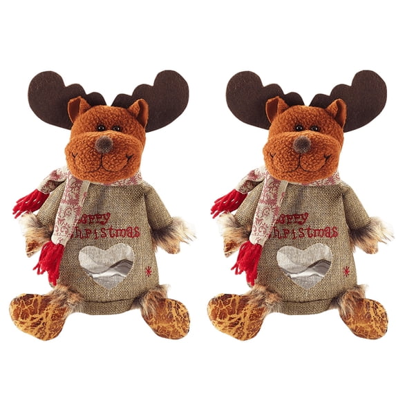 2 Pcs Christmas Gift Bags Zipper Design, Reusable Christmas Candy Doll Treat Bags, Cute Reindeer Gift Bags for Party Favors Candy Stocking Stuffers & Holiday Decor