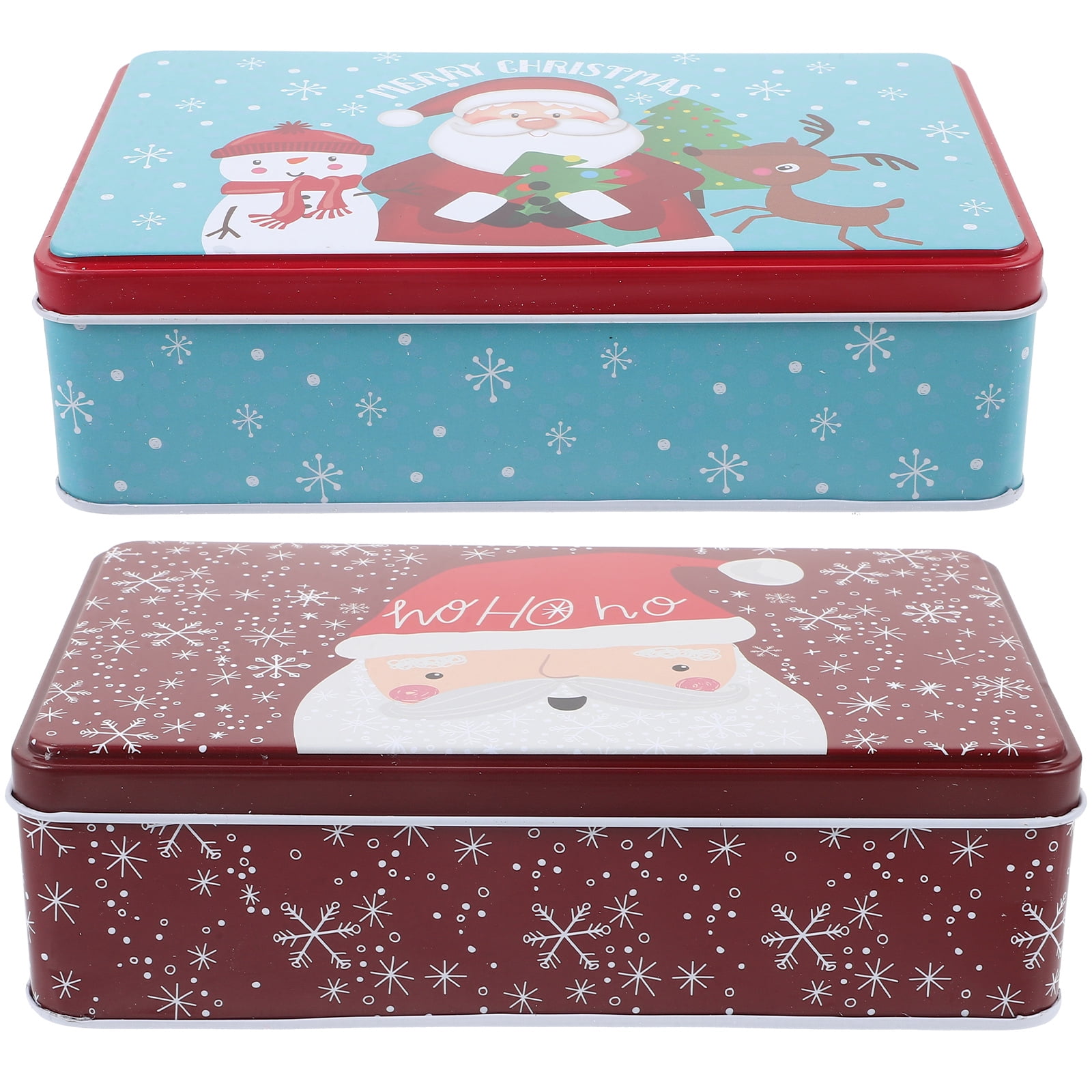 2 Pcs Christmas Gift Tin Box Metal Container with Lid Tinplate Cookie Tin Christmas Candy Tins Cookie Tins With Lids