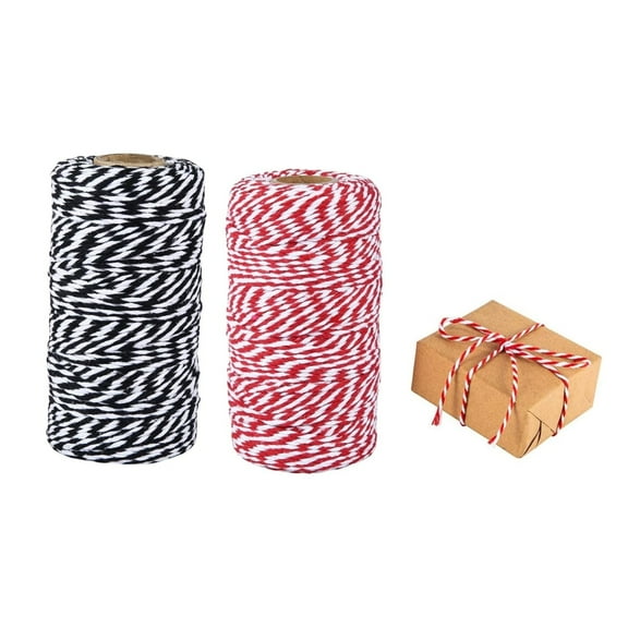 2 Pcs Christmas Gift Twine String,Multi-color Bakers Twine,328 Feet Cotton Twine,Multi-color Cotton Twine for Party,Baking Holiday(Red and White,Black and White)