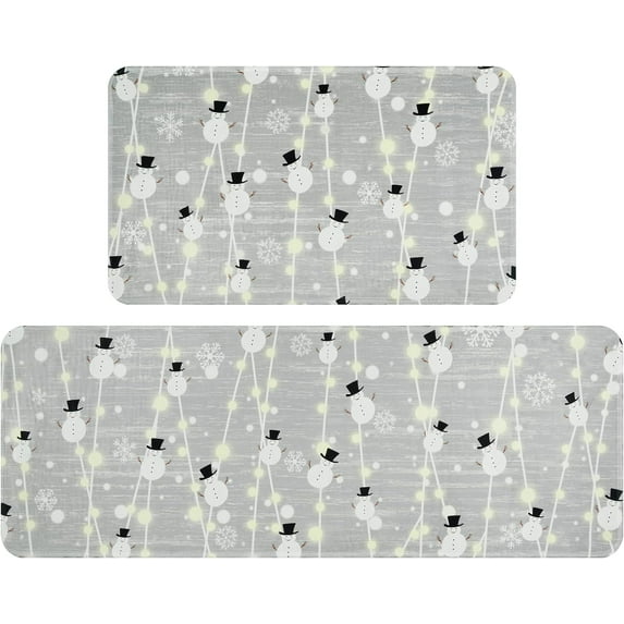 2 Pcs Christmas Kitchen Rugs Mat, Non Slip Xmas Snowman Area Rug Set of 2 Washable, Water Absorbent Winter Snow Kitchen Mats Cushioned Anti Fatigue, 18'''' x 48'''' + 18'''' x 30'''', Christmas Decor