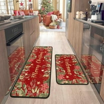 2 Pcs Christmas Kitchen Rugs and Mats for Floor Non-Slip Backing Mat Merry Christmas Kitchen Decor Anti Fatigue Kitchen Rug Sets with Runner Xmas Decor (Red, 17"x47.2" 17"x30")